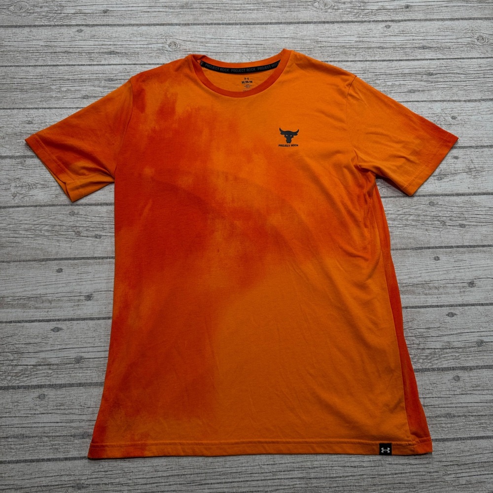 Under Armour Shirt Mens Medium Orange Tie Dye Loose Fit Brahma Bull Project Rock